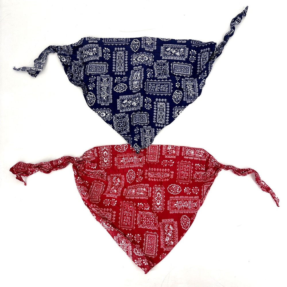 1950's Women's Bandana Headscarf LOT Kerchief VTG with Ties Red Blue Floral